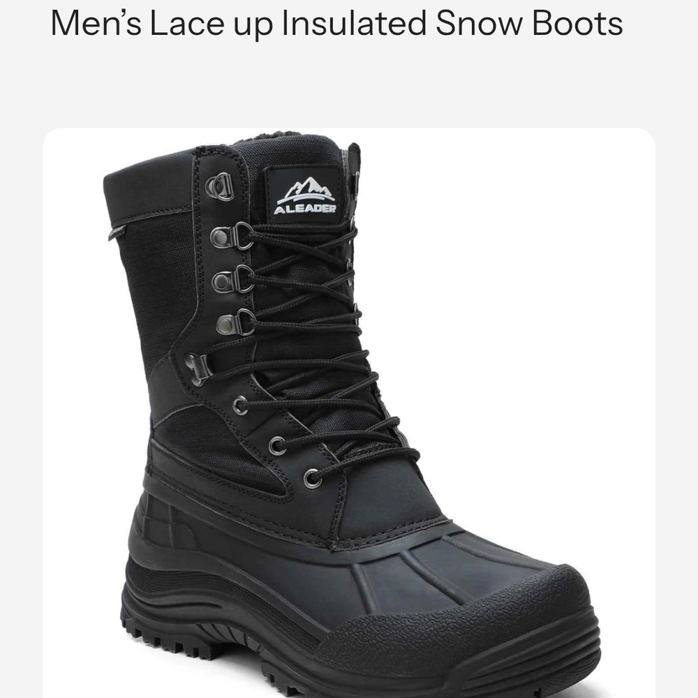 ALEADER Men's Black Lace-Up Insulated Boots